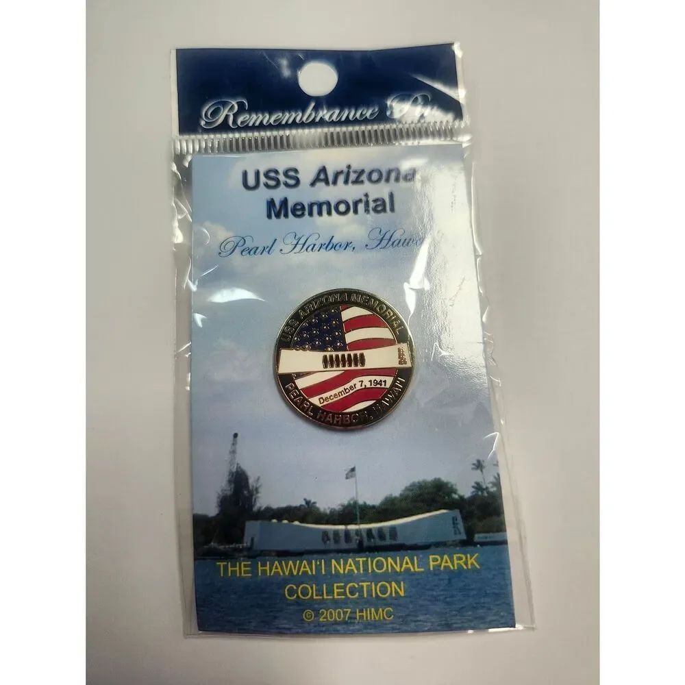 USS Arizona Memorial Pearl Harbor Souvenir Pin - Red, White, Blue